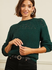 Love & Roses Green Textured Woven Supersoft Knitted Mix Long Sleeve Jumper - Image 1 of 4