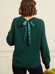 Love & Roses Green Textured Woven Supersoft Knitted Mix Long Sleeve Jumper - Image 2 of 4