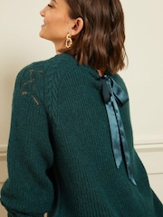 Love & Roses Green Textured Woven Supersoft Knitted Mix Long Sleeve Jumper - Image 3 of 4
