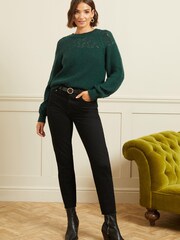Love & Roses Green Textured Woven Supersoft Knitted Mix Long Sleeve Jumper - Image 4 of 4