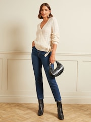 Love & Roses Ivory White Pointelle Scallop Knitted Wrap Jumper - Image 4 of 4