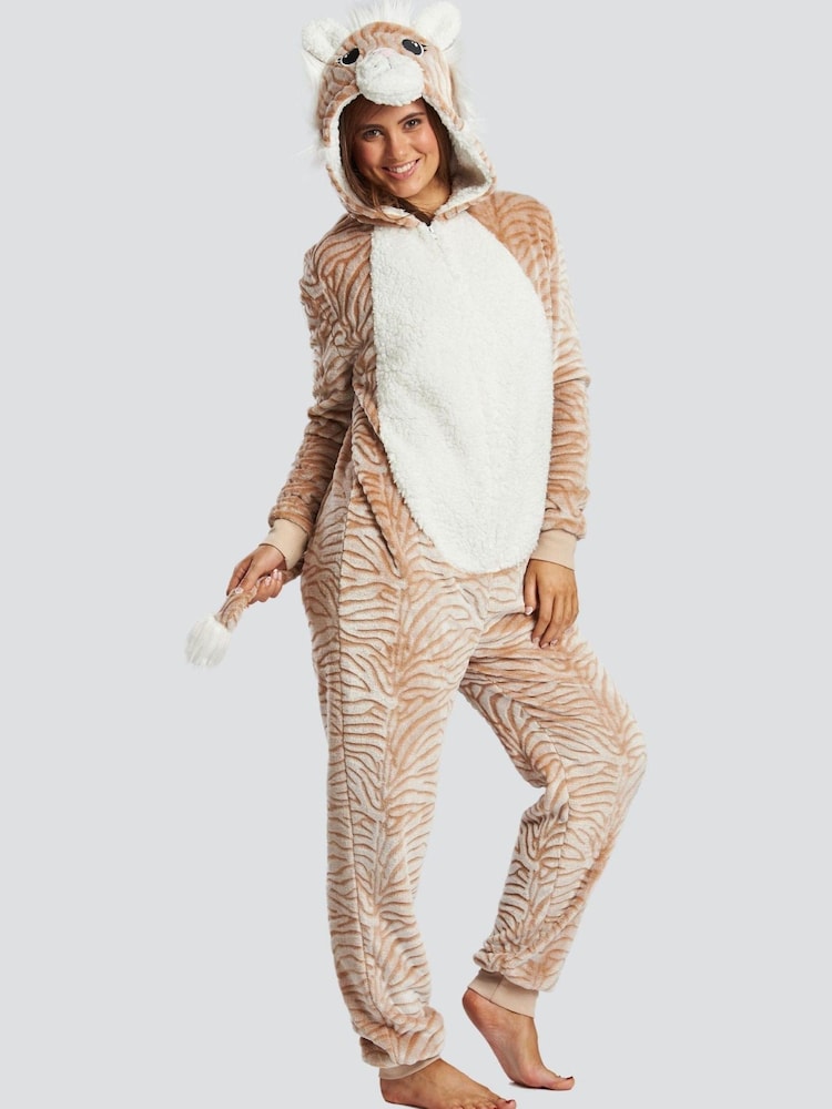 Nude/Tiger - Loungeable Fleece-Einteiler - Bild 1 von 5