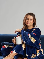 Loungeable Blue Christmas Frenchie Luxury Fleece Sleeved Blanket - Image 4 of 5
