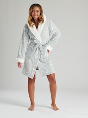 Loungeable Grey Sparkle Star Luxury Fleece Hooded Robe - Image 3 of 5