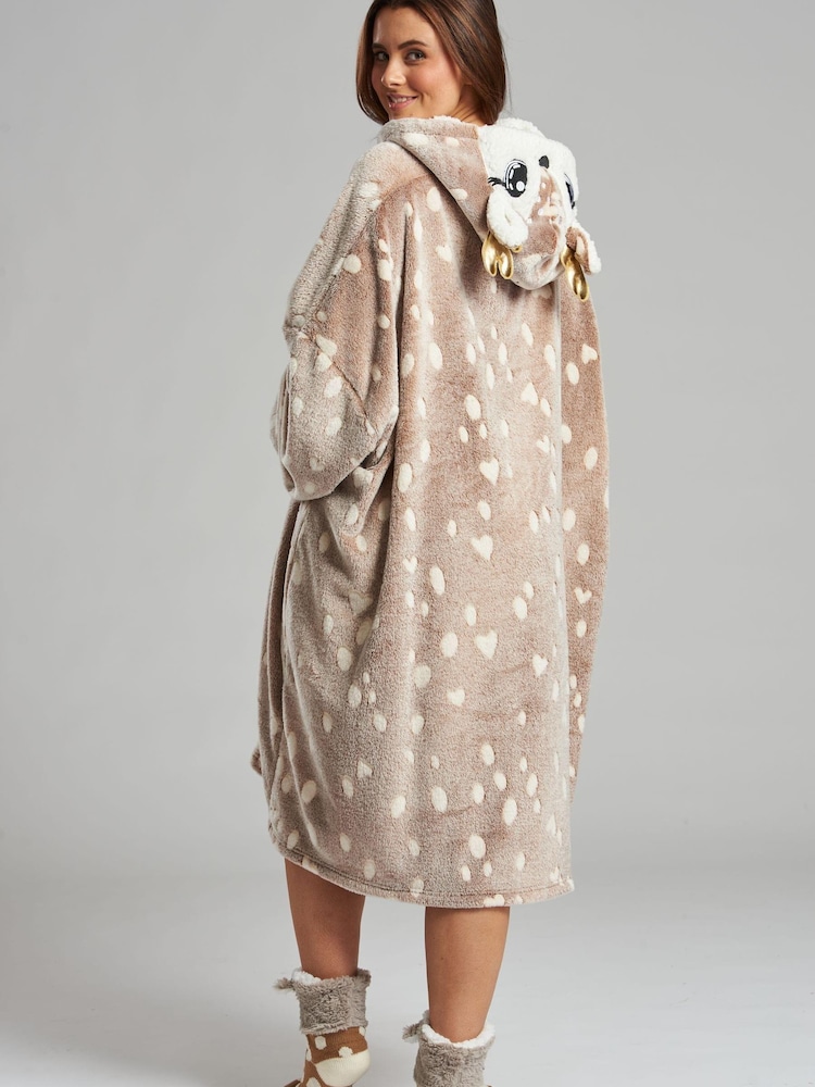 Loungeable Brown Reindeer Luxury Fleece Snuggle Hoodie - Image 5 of 5