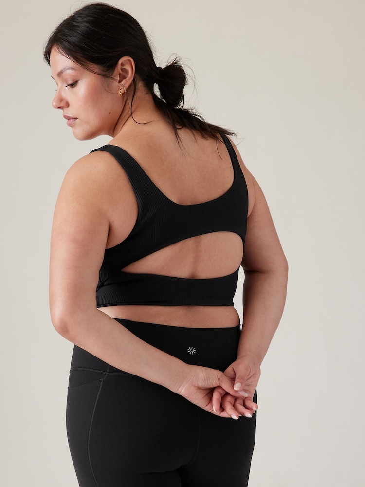 Athleta Black D-DD Cup Ribbed Cut-Out Longline Low Impact Sports Bra - Image 2 of 5 Athleta Black D-DD Cup Ribbed Cut-Out Longline Low Impact Sports Bra - Image 2 of 5