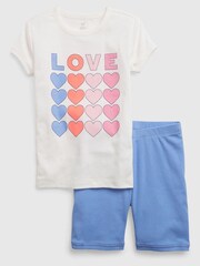 Gap White Love Heart Print Short Sleeve Pyjama Shorts Set - Image 1 of 1