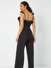 Dusk Black Frill Detail Wide Leg Jumpsuit - Image 3 of 5