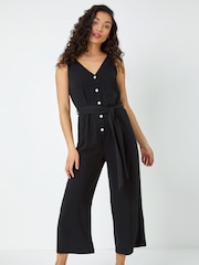 Dusk Black Sleeveless Linen Blend Jumpsuit - Image 1 of 5