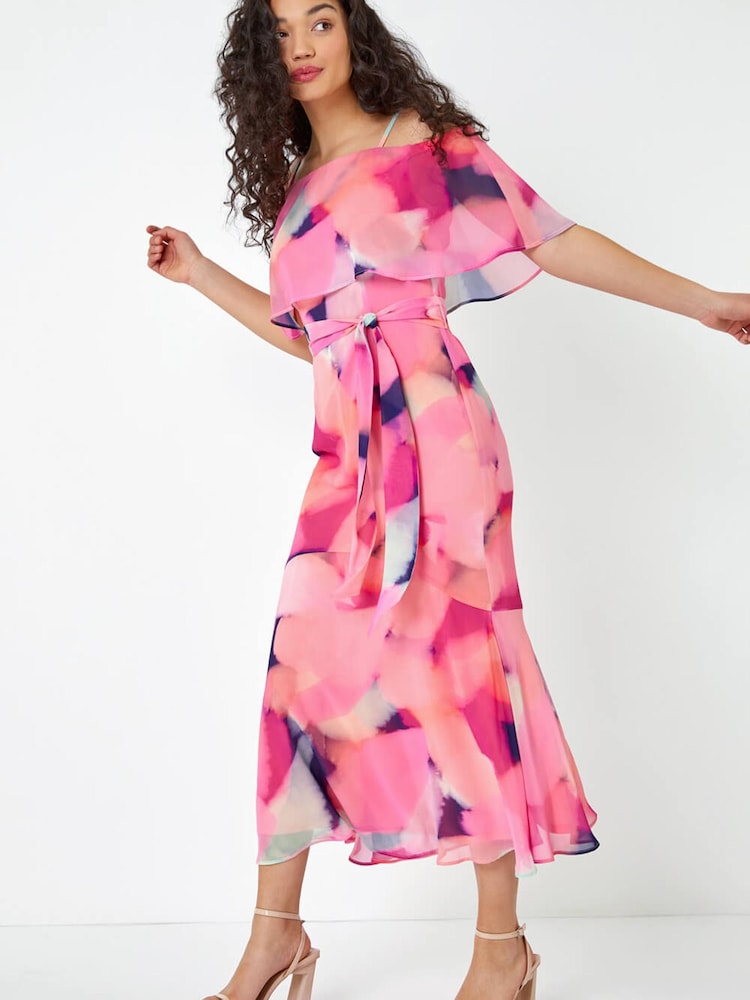 Dusk Pink Multi Abstract Overlay Chiffon Maxi Dress - Image 1 of 5 Dusk Pink Multi Abstract Overlay Chiffon Maxi Dress - Image 1 of 5