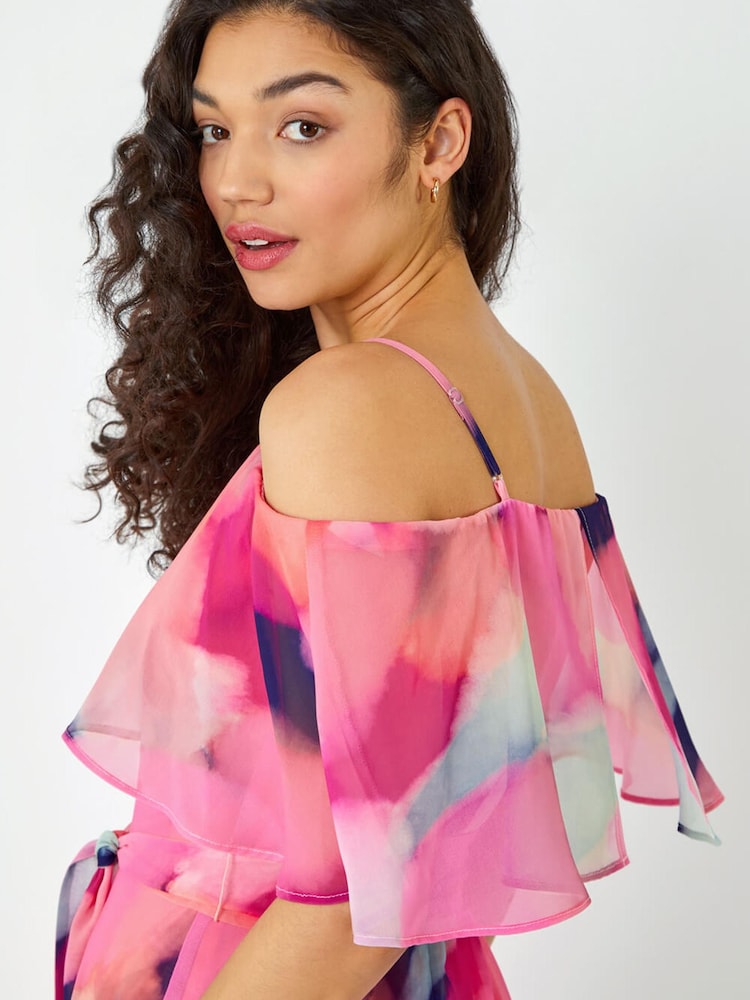 Dusk Pink Multi Abstract Overlay Chiffon Maxi Dress - Image 5 of 5 Dusk Pink Multi Abstract Overlay Chiffon Maxi Dress - Image 5 of 5