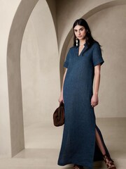 Banana Republic Blue Cruz Linen Maxi Shirt Dress - Image 1 of 4
