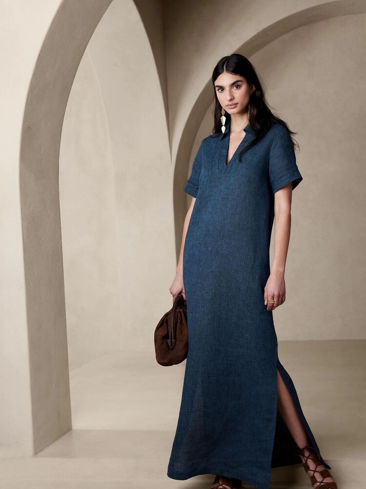 Banana Republic Blue Cruz Linen Maxi Shirt Dress - Image 1 of 4
