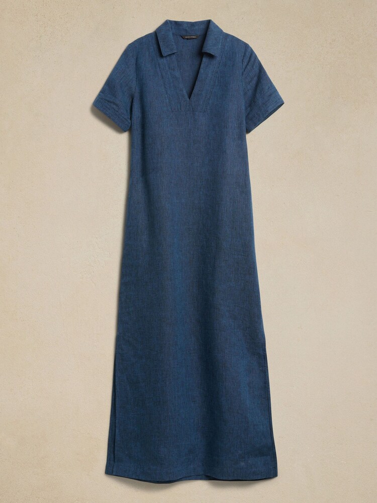 Banana Republic Blue Cruz Linen Maxi Shirt Dress - Image 4 of 4