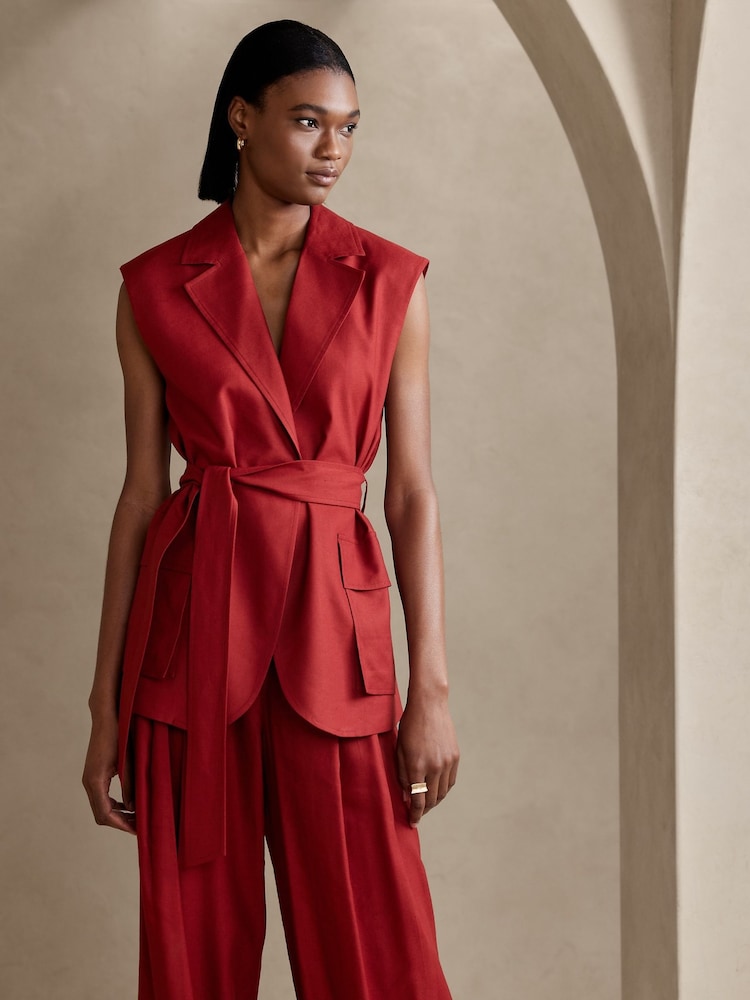 Banana Republic Red Lena Relaxed Linen-Blend Vest - Image 1 of 1 Banana Republic Red Lena Relaxed Linen-Blend Vest - Image 1 of 1