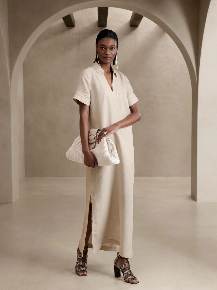 Banana Republic Cream Cruz Linen Maxi Shirt Dress - Image 1 of 3