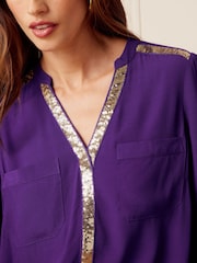 Love & Roses Purple and Gold Sequin V Neck Long Sleeve Blouse - Image 2 of 4