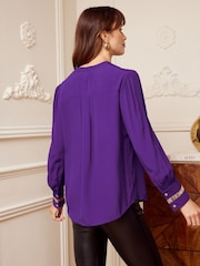 Love & Roses Purple and Gold Sequin V Neck Long Sleeve Blouse - Image 3 of 4
