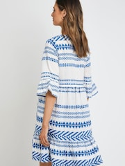 Threadbare Blue Embroidered Kaftan Tiered Beach Day Dress - Image 2 of 4