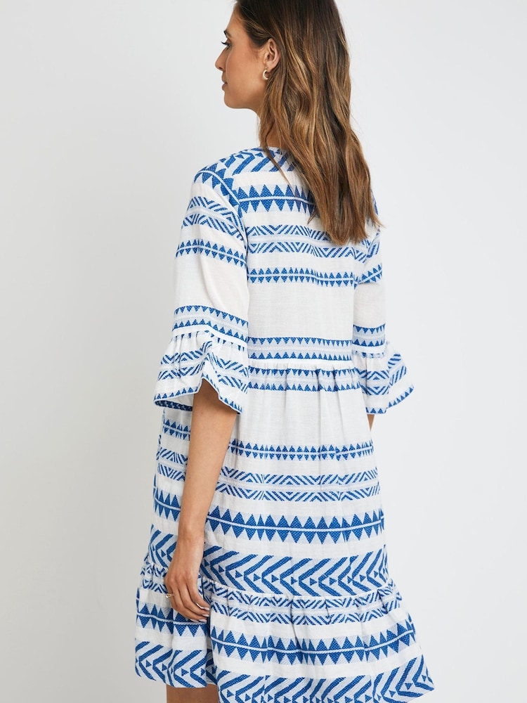 Threadbare Blue Embroidered Kaftan Tiered Beach Day Dress - Image 2 of 4