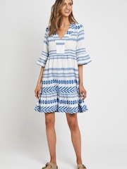 Threadbare Blue Embroidered Kaftan Tiered Beach Day Dress - Image 3 of 4