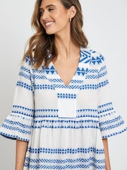Threadbare Blue Embroidered Kaftan Tiered Beach Day Dress - Image 4 of 4