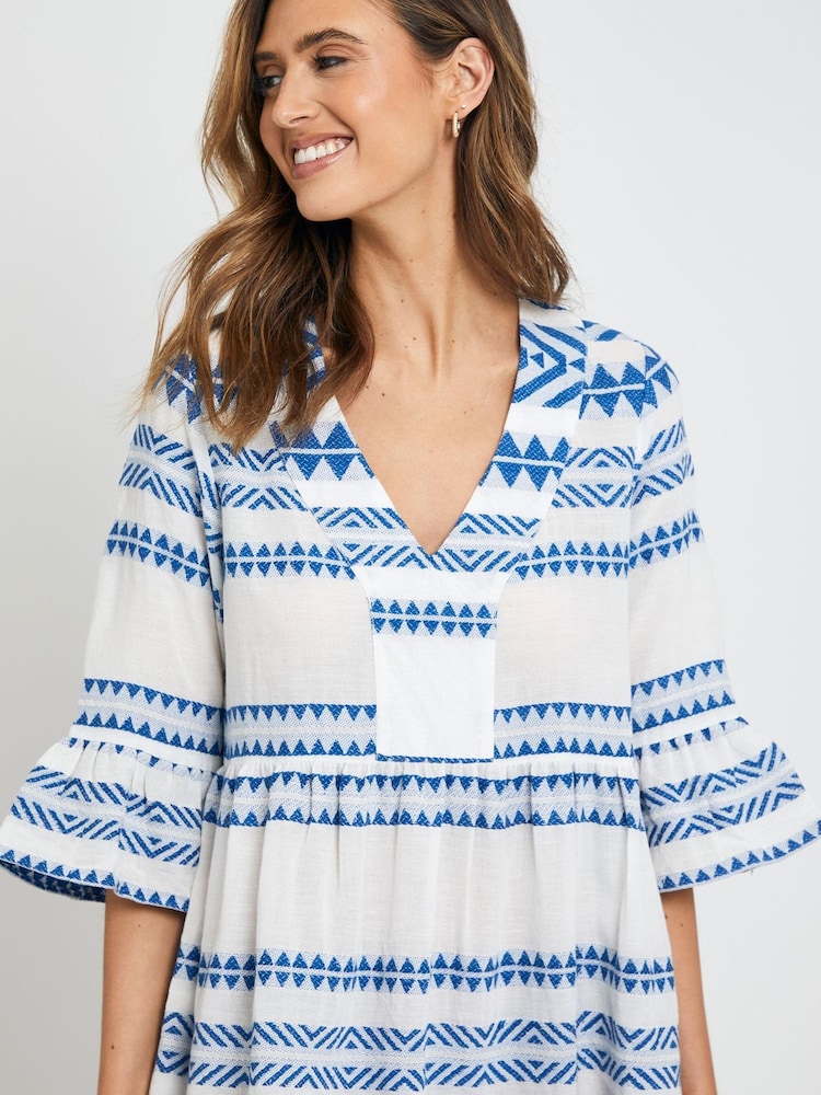 Threadbare Blue Embroidered Kaftan Tiered Beach Day Dress - Image 4 of 4