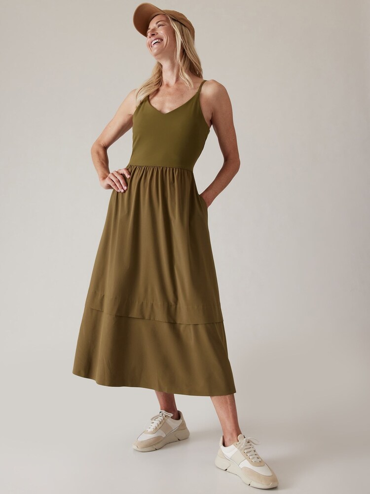 Athleta Green Elation V-Neck Hybrid Dress - Image 1 of 1