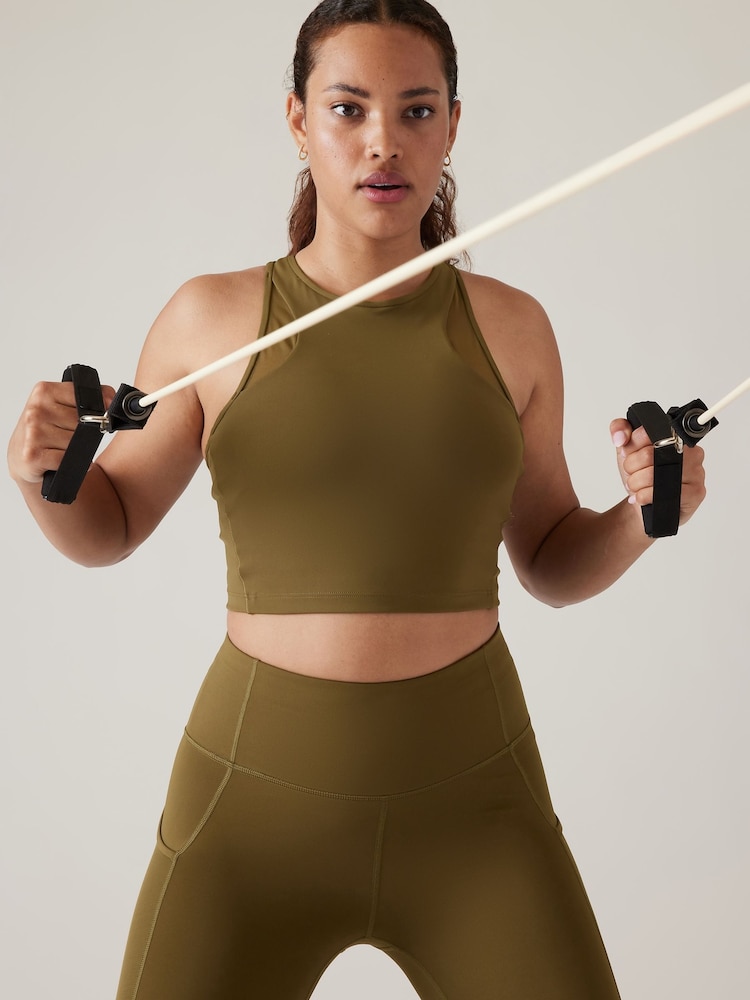 Athleta Green D-DD Cup Conscious Mesh Crop Medium Impact Sports Bra - Image 1 of 2 Athleta Green D-DD Cup Conscious Mesh Crop Medium Impact Sports Bra - Image 1 of 2