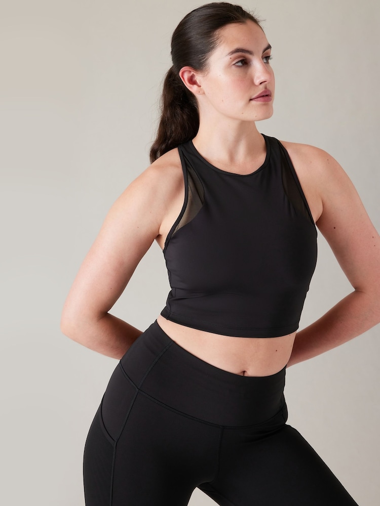 Athleta Black Conscious Mesh Crop Medium Impact Sports Bra - Image 1 of 5 Athleta Black Conscious Mesh Crop Medium Impact Sports Bra - Image 1 of 5