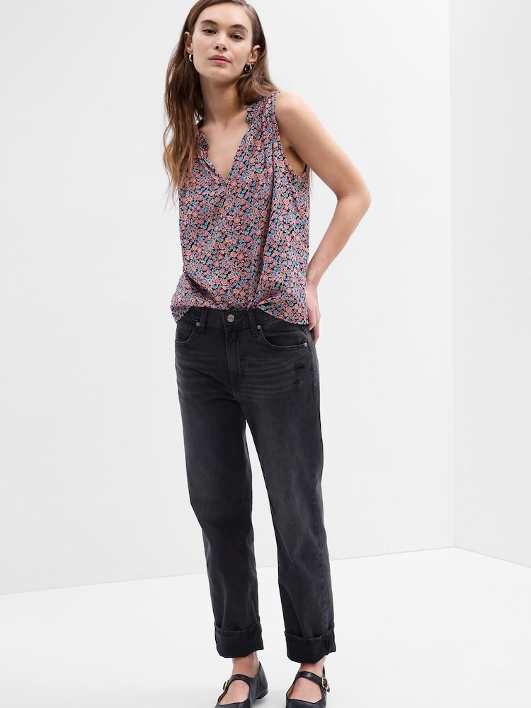 Gap Red Floral Gauze Splitneck Top - Image 1 of 2 Gap Red Floral Gauze Splitneck Top - Image 1 of 2