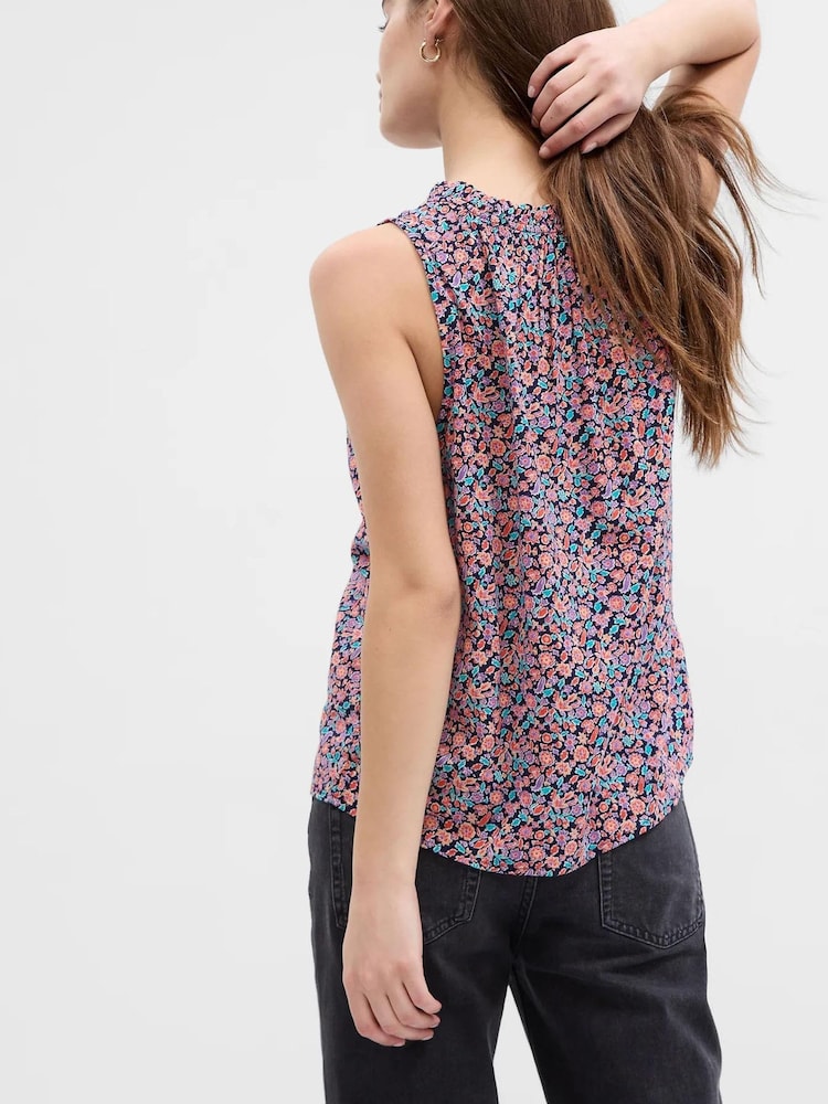 Gap Red Floral Gauze Splitneck Top - Image 2 of 2 Gap Red Floral Gauze Splitneck Top - Image 2 of 2