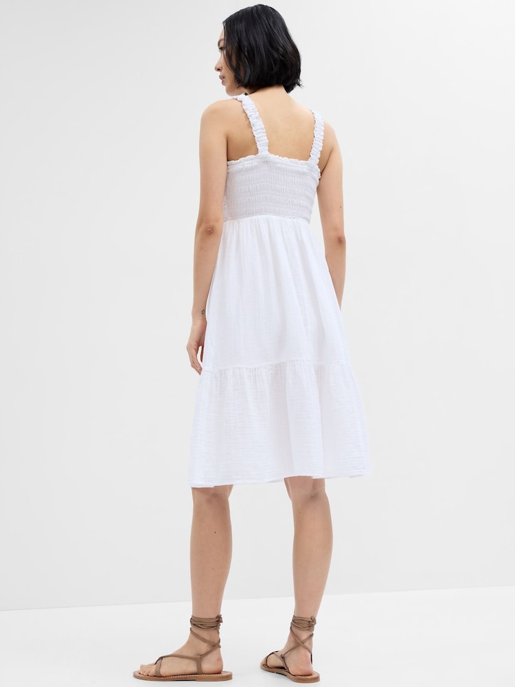 Gap White Smocked Midi Dress - Image 2 of 3 Gap White Smocked Midi Dress - Image 2 of 3