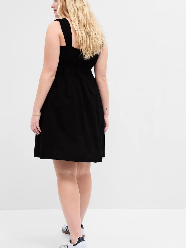 Gap Black Tie-Neck Smocked Mini Dress - Image 2 of 5 Gap Black Tie-Neck Smocked Mini Dress - Image 2 of 5