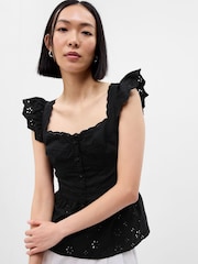 Gap Black Eyelet Corset Peplum Top - Image 1 of 1