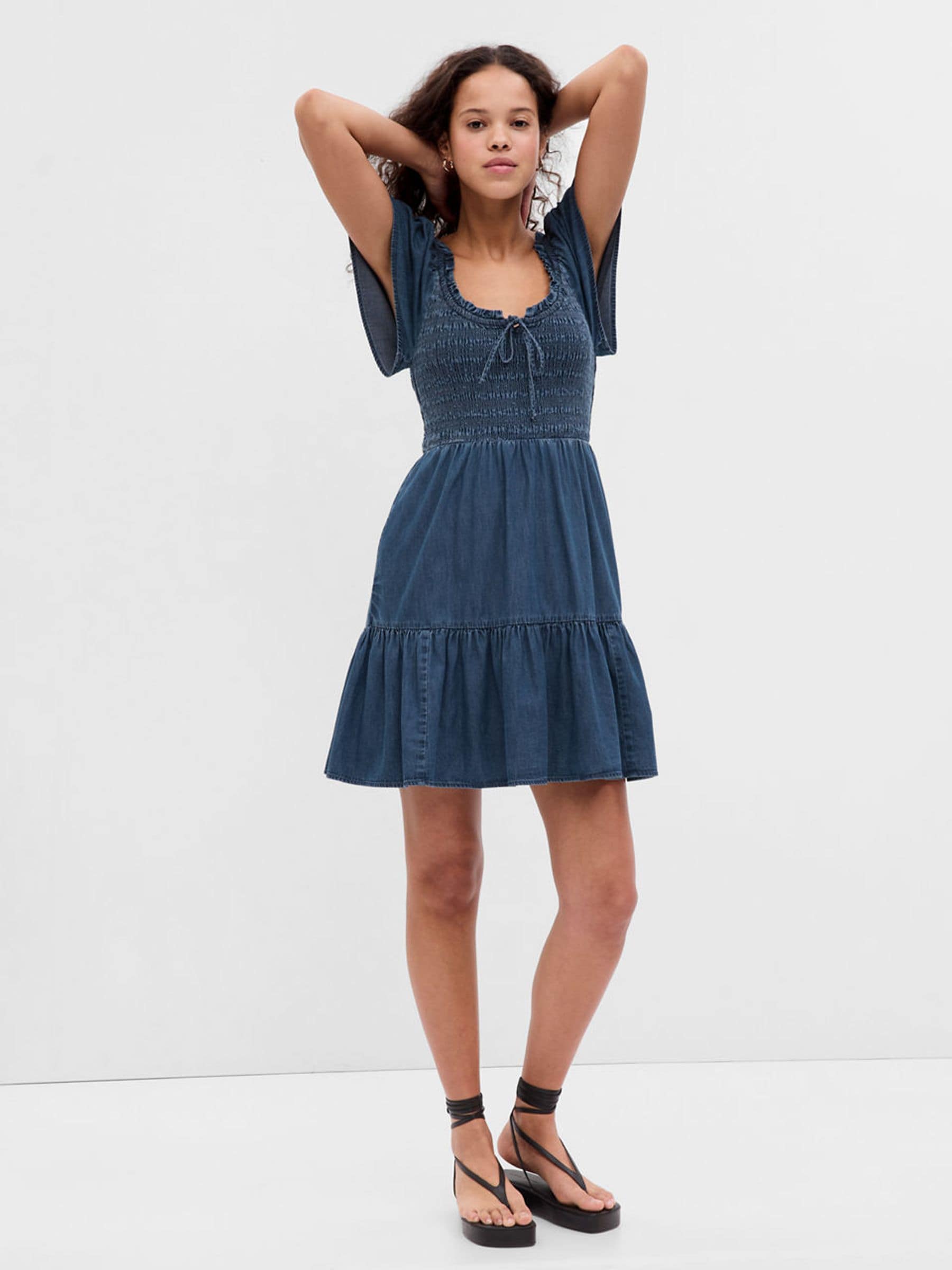 white christmas dresses Morgane Puff Sleeve V-Neck Midi Dress Light Denim Blue– Selfie Leslie main image 0