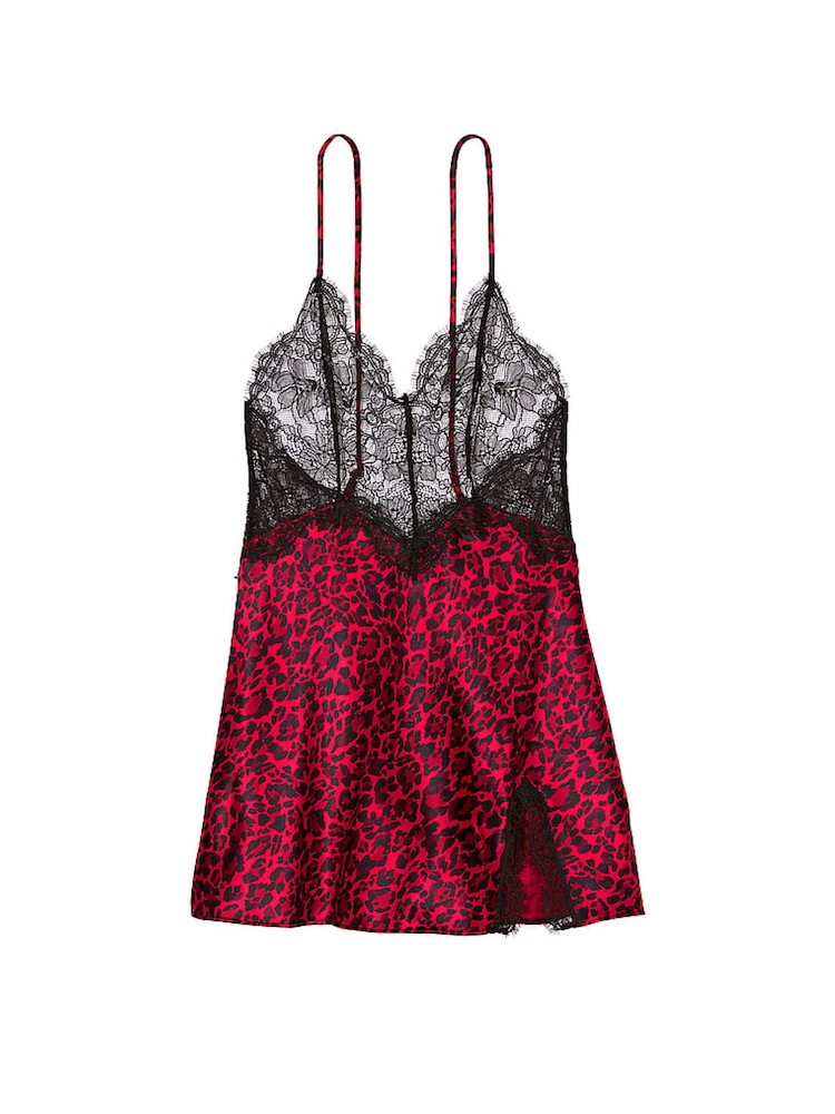 Victoria's Secret Red Leopard Satin Lace Slip Dress - Image 3 of 3 Victoria's Secret Red Leopard Satin Lace Slip Dress - Image 3 of 3