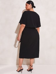 Lipsy Black Curve V Neck Flutter Sleeve Belted Midi Dress - Image 2 of 3