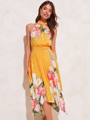 Lipsy Yellow Halter Pleated High Neck Midi Dress - Image 1 of 4