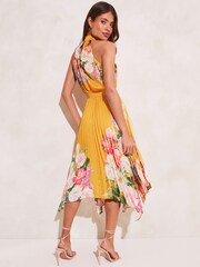Lipsy Yellow Halter Pleated High Neck Midi Dress - Image 2 of 4