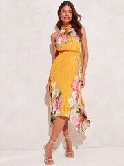 Lipsy Yellow Halter Pleated High Neck Midi Dress - Image 3 of 4