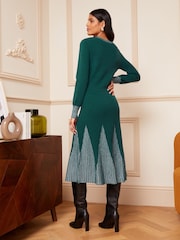 Love & Roses Green Godet Skirt Long Sleeve Knitted Midi Dress - Image 2 of 4