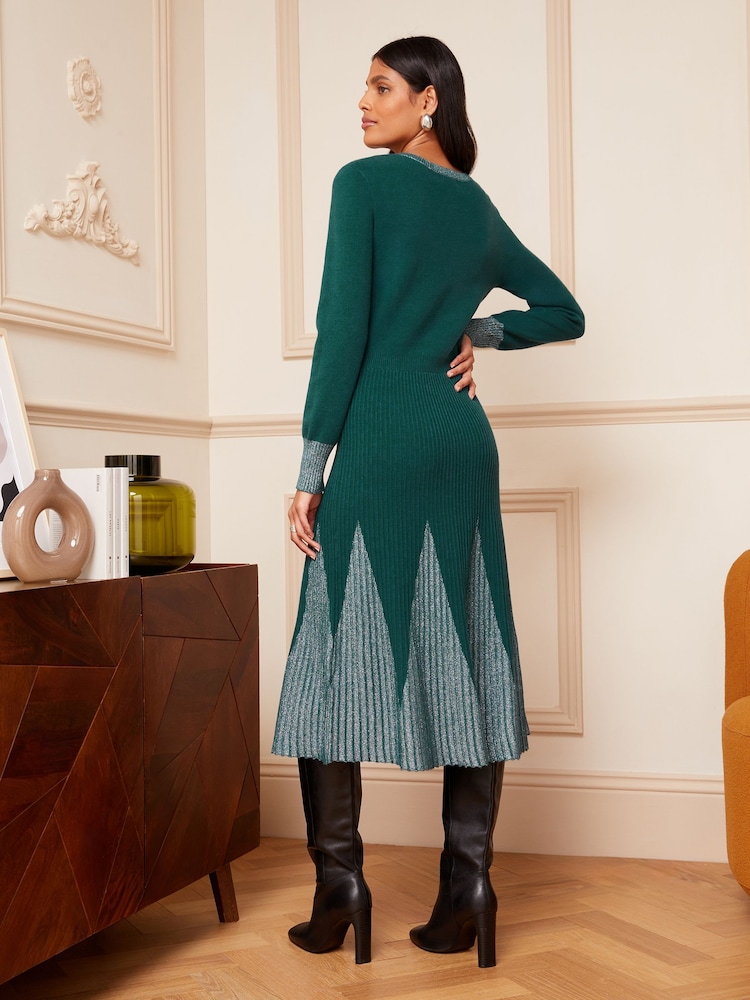 Love & Roses Green Godet Skirt Long Sleeve Knitted Midi Dress - Image 2 of 4