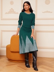 Love & Roses Green Godet Skirt Long Sleeve Knitted Midi Dress - Image 3 of 4