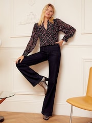 Love & Roses Purple Floral Petite V Neck Pleated Long Sleeve Chiffon Blouse - Image 4 of 4