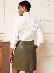 Love & Roses Khaki Green Faux Leather Mini Skirt - Image 3 of 4