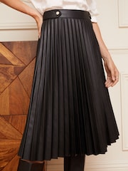 Love & Roses Black Petite Faux Leather Pleated Midi Skirt - Image 1 of 4