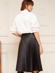 Love & Roses Black Petite Faux Leather Pleated Midi Skirt - Image 3 of 4