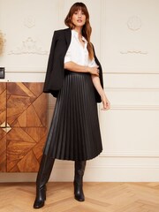 Love & Roses Black Petite Faux Leather Pleated Midi Skirt - Image 4 of 4