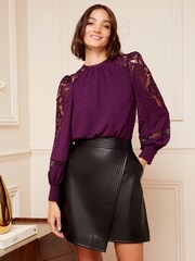 Love & Roses Black Faux Leather Assymetric Wrap Mini Skirt - Image 2 of 4